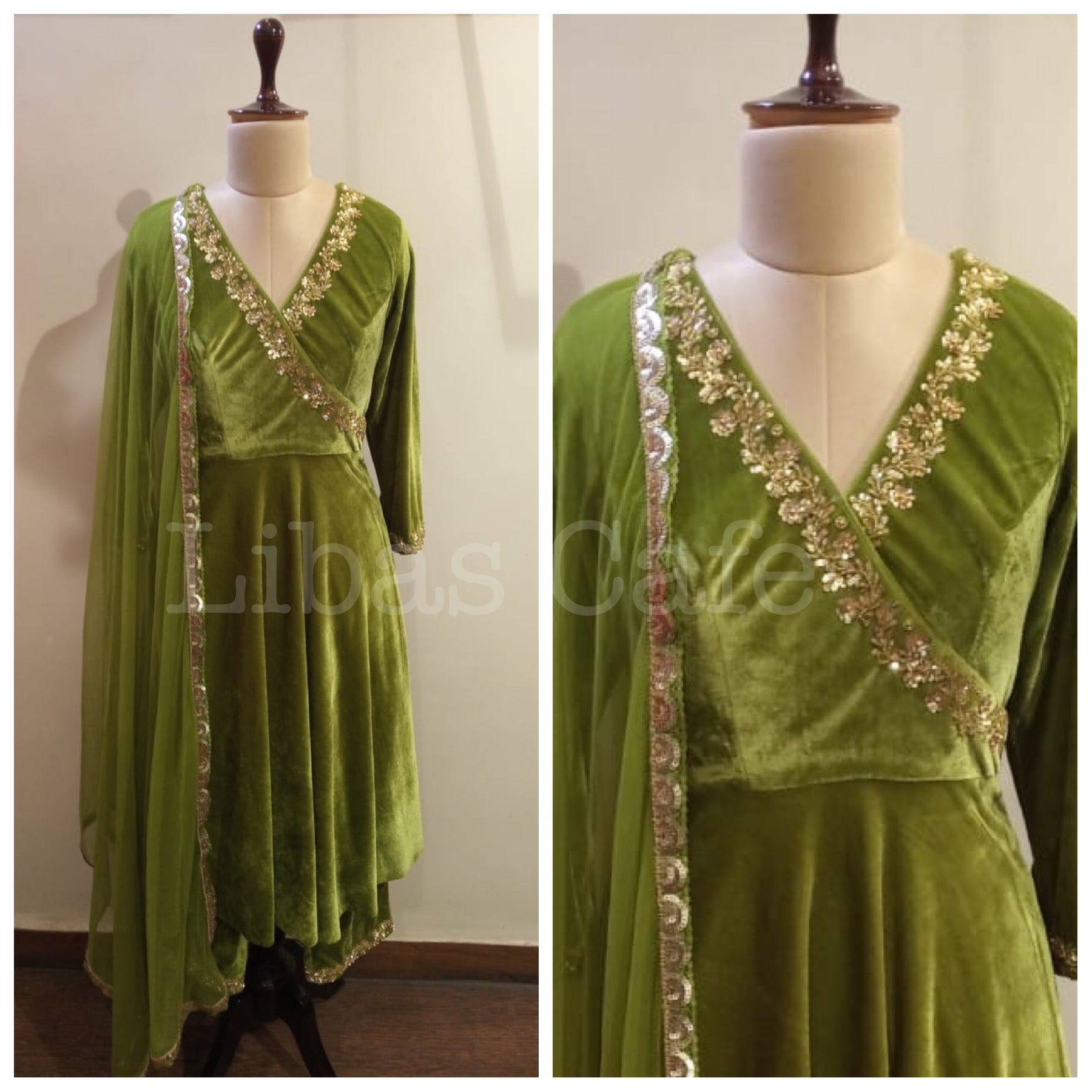Green Velvet Angrakha Suit
